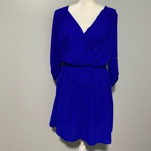 Wishful royal blue dress, gathers at waist, crisscross chest, size med, pretty